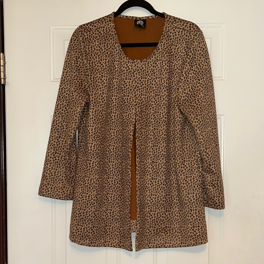 BODEAU Leopard Print Open Front Jacket L Lightweight Cardigan Super Soft